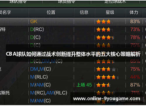 CBA球队如何通过战术创新提升整体水平的五大核心策略解析 CBA球队如何通过战术创新提升整体水平的五大核心策略解析